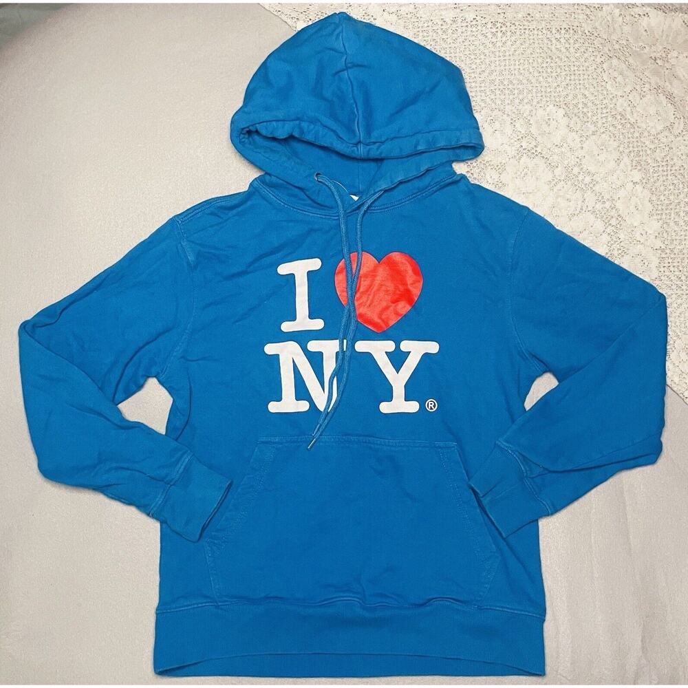 I Love NY (classic logo) pullover Hoodie in Blue size Small Cotton S